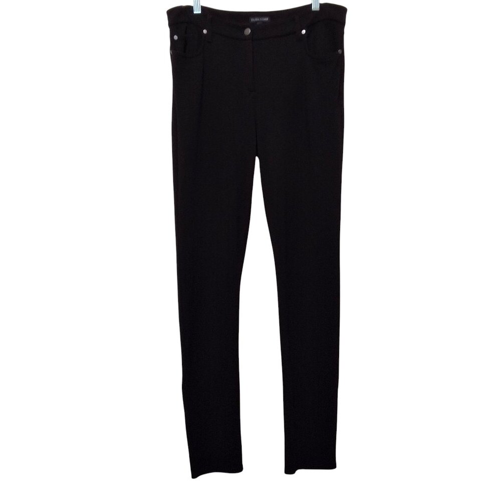 Eileen Fisher Black Flex Tencel Straight Leg Mid-Rise Pants Womens Sz‎ 12